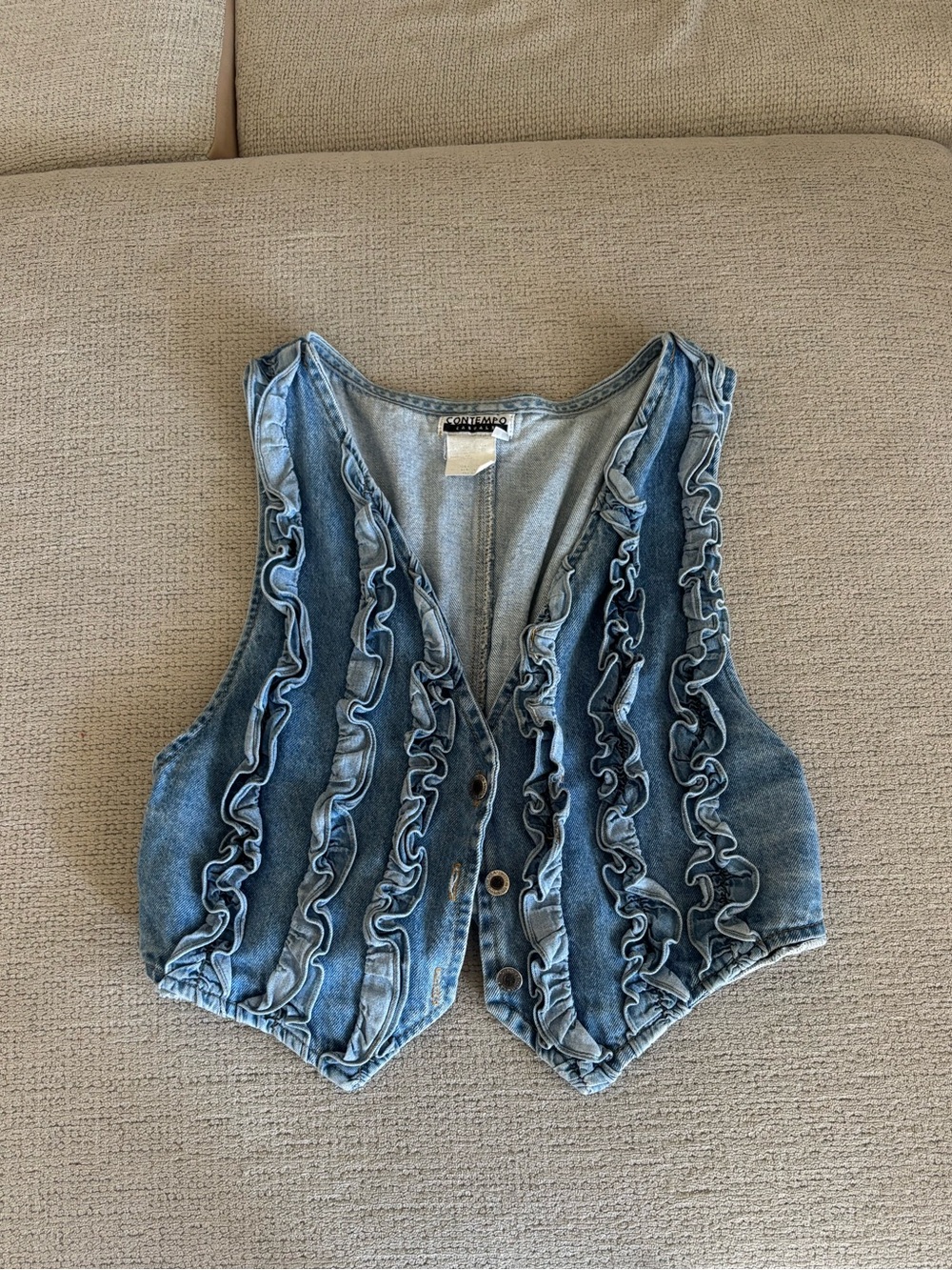 Vintage denim vest with ruffles